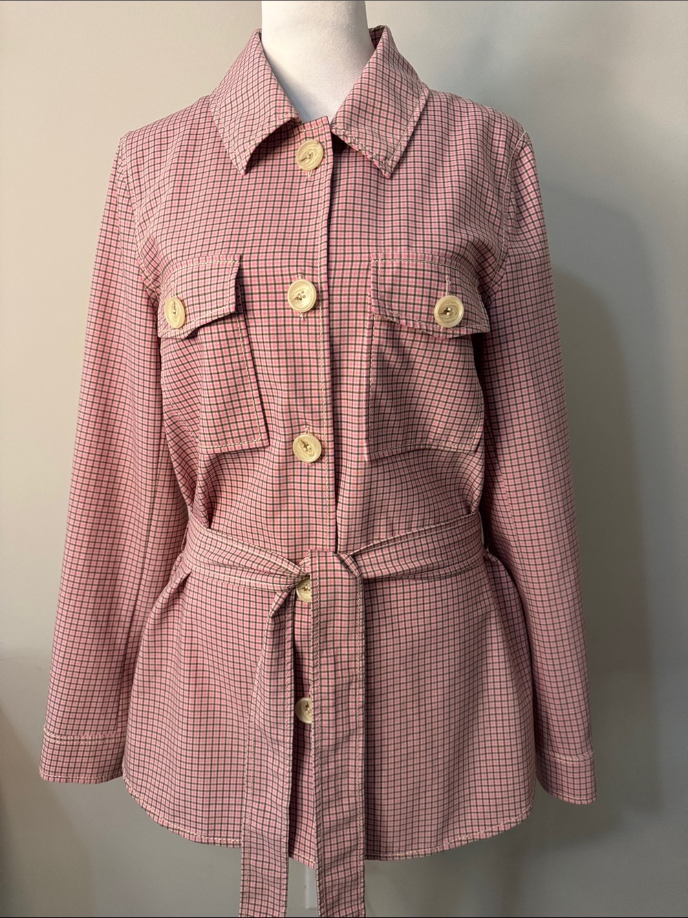 W by Worth Pink Checked Belted Utility Jacket